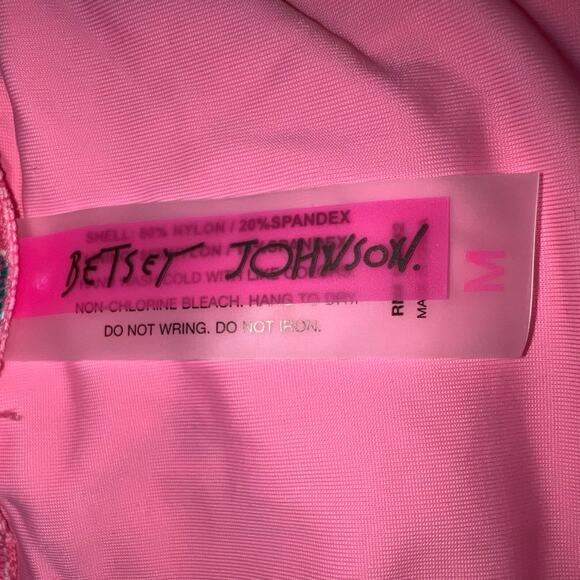 Betsey Johnson Womens One Piece Swimsuit Scuba Knit Half Zip Long Sleeve Pink M - Picture 7 of 14